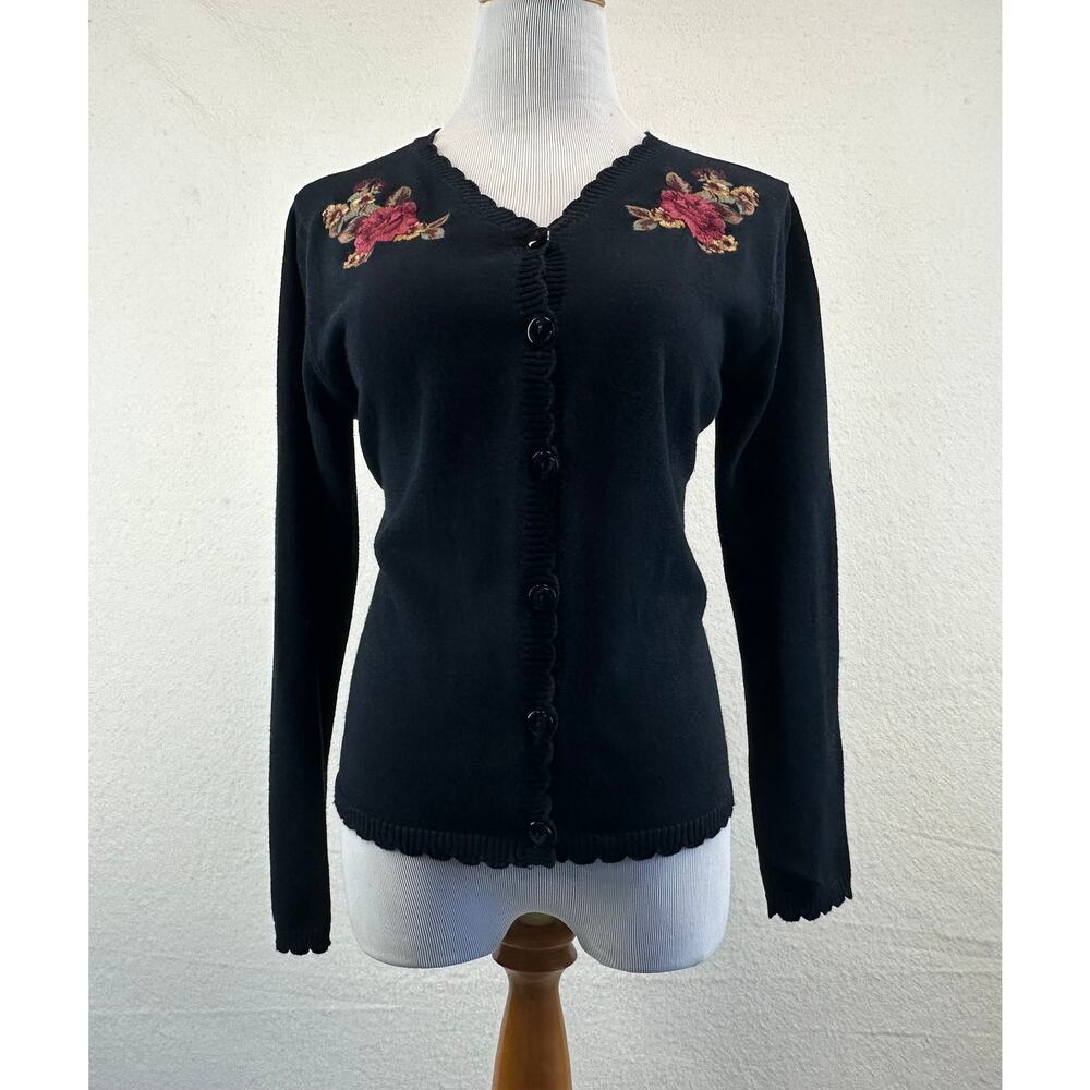 BonWorth Vintage Embroidered Floral Cardigan Sweater Size XS Petite Cottagecore
